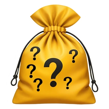 tied bag printed with q&a stuffed with yellow question marks sticker