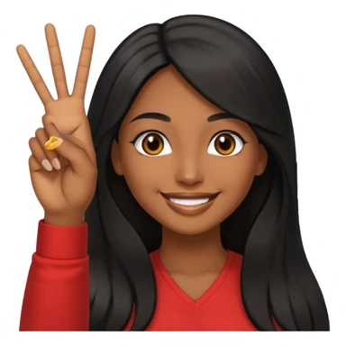 pretty brown skin woman with long black hair and brown eyes holding up the peace sign sticker