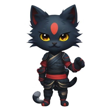 Edgy Shy Anthro Samurai cool pretty dark Litten-Pokémon-cat-fursona-animal techwear Bandages gloves socks sticker