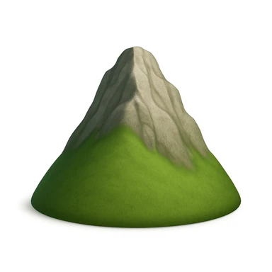 A 3D emoji in iOS emoji aesthetic style of a tall hill with a grassy green base and rocky upper peak, visible stone textures and uneven slopes, the top part made of rough gray rocks while the lower part is covered in lush green grass, sunlight creating soft shadows, realistic yet minimal Apple-style design, clean white background.
 sticker