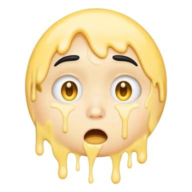 simple emoji, surprised face, classic yellow circular genderless emoji, 😮, long black hair, BREAK. goopy white liquid dripping from cheeks, goopy white cream on lips, goopy white cream in mouth sticker
