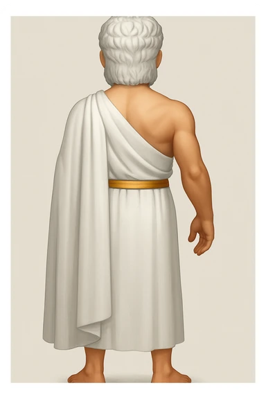 fullbody silverhair god ZEUS, white cape, standing still backview sticker
