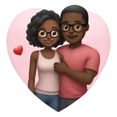 Cute black couple in love hugging , the girl has glasses , the man has a darker skin tone than the girl, hearts float around them  sticker