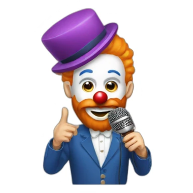 radio presenter with beard and with a microphone on his hand dressed as a silly clown sticker