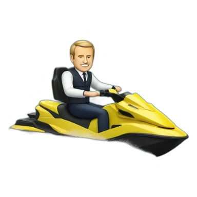 Macron on a jetski with a beer and weed sticker