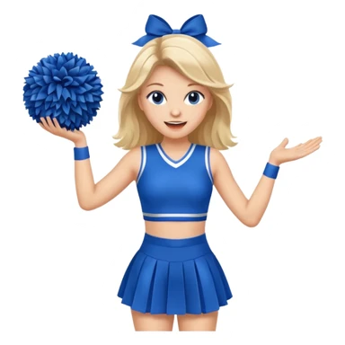 football cheerleader, holding big cheering pom, blue dress and red skin sticker
