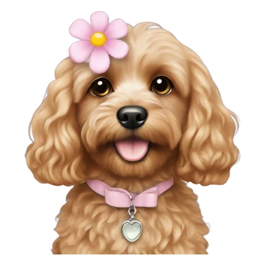  Cavapoo with light pink flower  sticker