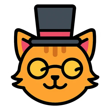 cat with a gibus hat and half moon glasses, clean vector icon style, simple and clear lines sticker