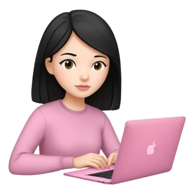 Chica lacia en una MacBook rosa investigando y haciendo tareas sticker