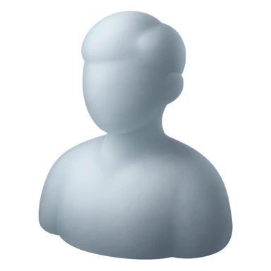 person looking straight, shoulders up, body and head made of white fluffy convex clouds, matte glass style, no background sticker