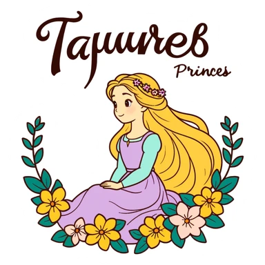 Poster-style sticker, pastel green background. In the center: Rapunzel with long golden hair and flowers. On top: TAURUS. Below in cursive: ‘Nature’s Princess’. At the bottom: ‘Grounded, loving, graceful.’ 🌿🌸✨ sticker