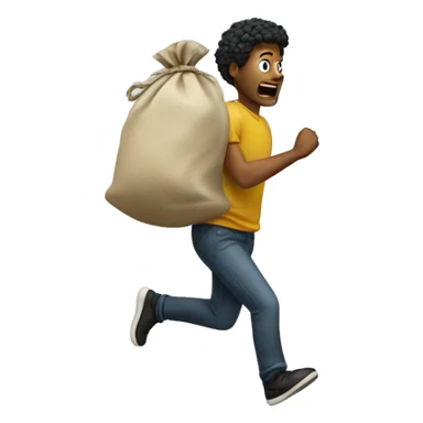 someone running away with a bag of money sticker