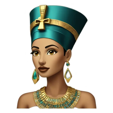 A Beautiful nefertiti  black hair brown eyes with gold necklace with ankh sticker