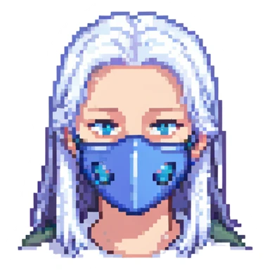 close-up of a teen face with blue mask and white hair, simple background sticker