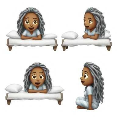 Curvy woman in pjs with gray locs rolling out of bed on floor looking surprised  sticker