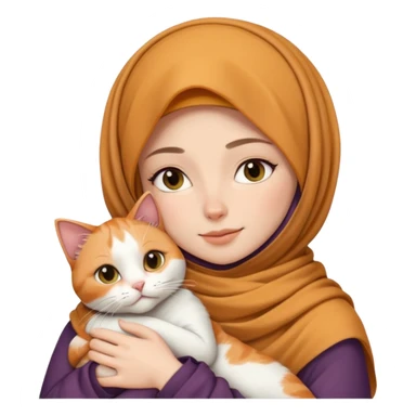 white woman in hijab cuddling a cat sticker