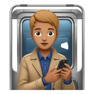 Rider with phone,Metro Riders, inside metro train, no transparent, with background,full image , negative transparent, positive background. sticker