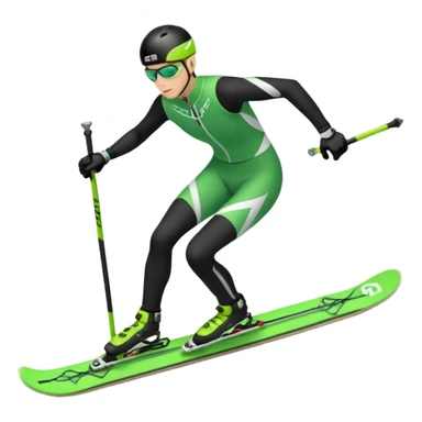 Xc ski racer in green and black clothing. Full body, skate skiing uphill sticker