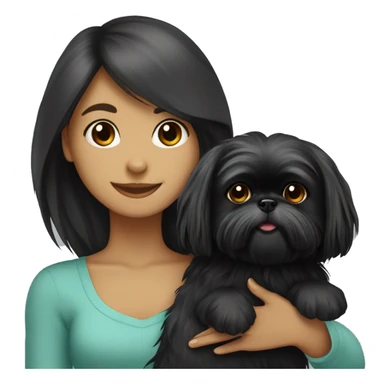 long-haired girl carrying happy black Shih Tzu sticker