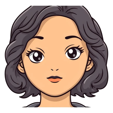 woman face with big grey eyes, medium skin tone, and black wavy hair sticker