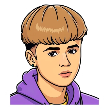 2023 Justin bieber,  canadian celebrity, singer & musician , hyperrealistic, mirco-detailed, colorful and real life colors, still life, portrait sticker design
 Must be 8k hd, 8000x8000px resolution. Must use very thin transparent smooth lines sticker