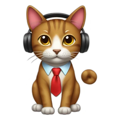 brown cat with red tie and headphone sticker