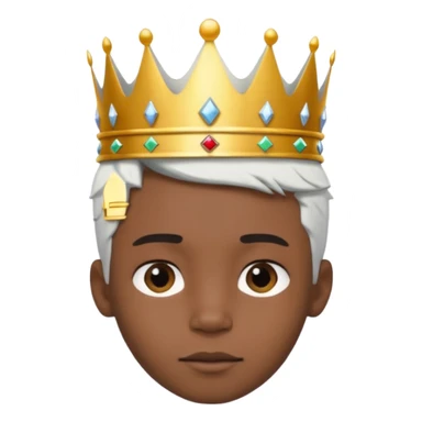Royal black Kid boy with crown head 3d only face half rotate white hair sticker
