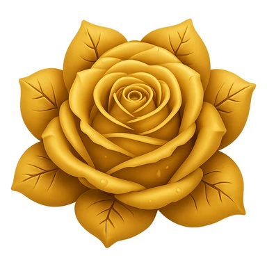 Make the blue icy rose look gold in the style of an emoji, with no background. sticker