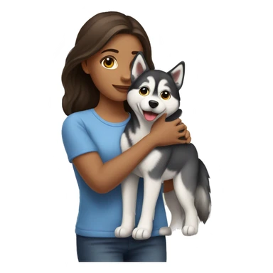 Girl with brunette hair hugs Breed of husky sticker