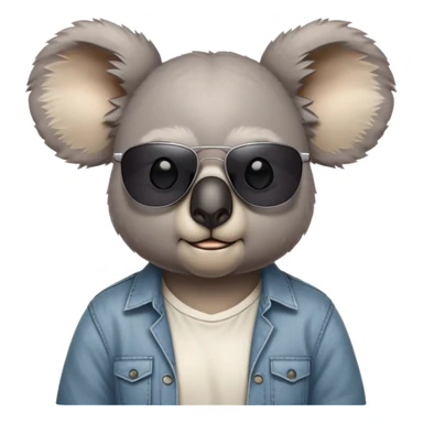 anthropomorphised koala, head and shoulders, casual clothing, dark sunglasses, different grumpy expression sticker