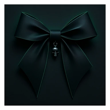 minimalist goth bow, matte neon black, sharp edges, small silver charm, modern dark aesthetic, neon goth palette sticker