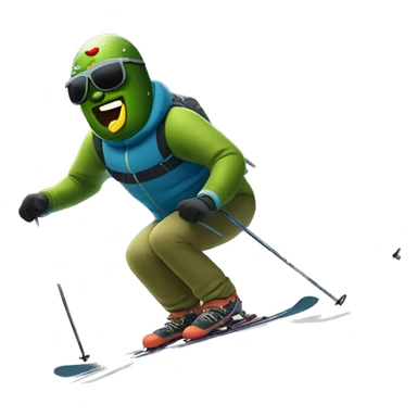 Pickle wearing sunglasses skiing down a mountain sticker
