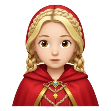 blonde braids hair kid girl, white skin, wear red cloak sticker