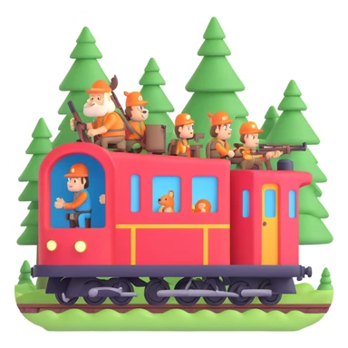 forest train with hunters sticker