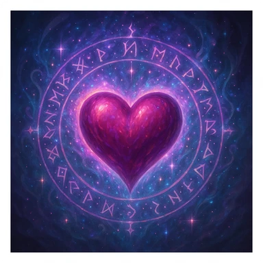 heart in a fantasy style, surrounded by mystical runes, ethereal colors, sparkling effects sticker