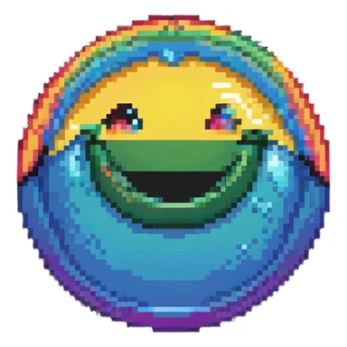 planet with rainbow gradient surface and a big happy smile sticker