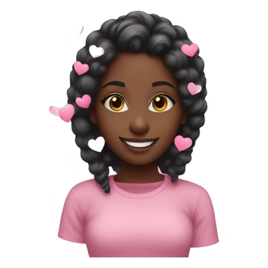 Black girl happy pink hearts around sticker