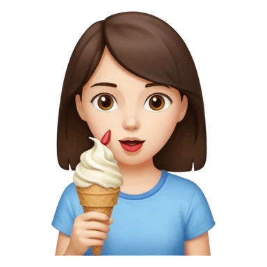 A brunette girl eating an icecream sticker
