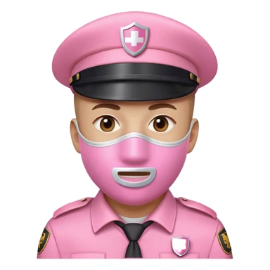Pink security guard, faceless, square symbol on mask sticker