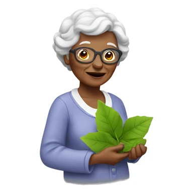 Granny holding a green leaf sticker