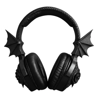 Remove the background, keep only the realistic black gothic headphones with bat wing details, lace trim, and dark roses, photorealistic style, with no background. sticker