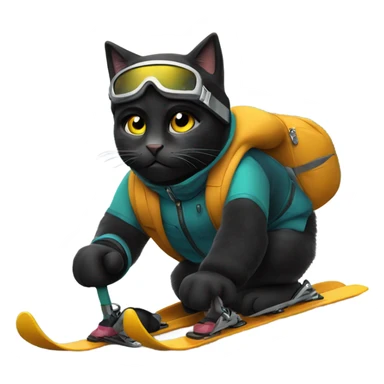 Black cat skiing sticker