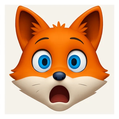 A 2D cartoon fox emoji with a surprised expression, wide eyes and open mouth, with blue eyes. sticker