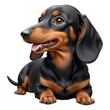 Cinematic Cute Yawning black and tan Dachshund Portrait Emoji, Head tilted slightly with a dramatic, wide-open yawn, showcasing a smooth black and tan coat with a subtle luster, floppy ears slightly drooping, round brown eyes barely open in drowsy contentment, Simplified yet irresistibly adorable features, highly detailed, glowing with a soft, cozy glow, high shine, relaxed yet expressive, stylized with a touch of whimsy, bright and endearing, soft glowing outline, capturing the essence of a sleepy yet affectionate companion, so drowsy it feels like it could stretch right out of the screen and curl up for a nap! sticker