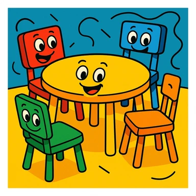 playful cartoon style table with four chairs sticker