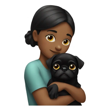 A girl hugging black pug sticker