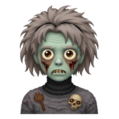 brown fluffy haired grey zombie with turtleneck sweater and hair band sticker