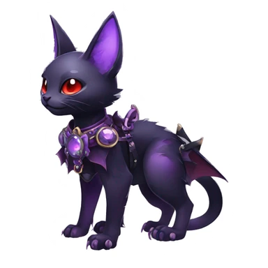 cool kawaii edgy evil black purple red ethereal fantasy beautiful elegant nargacuga-bat-cat-Fakemon wearing legs spats a collar harness with jewelries full body sticker