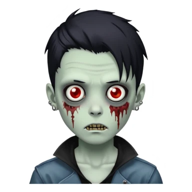 zombie boy with black anime wolfcut medium long symmetrical hair and piercings sticker