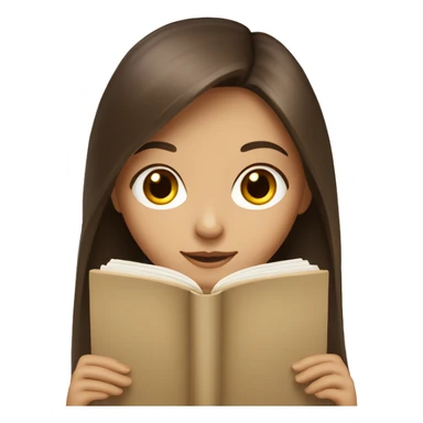brunette long hair girl with beige soin and brown eyes reading book sticker